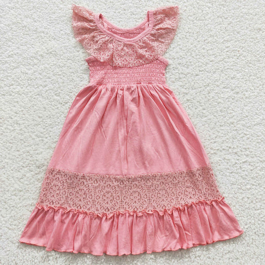 4.7  GSD0457 Lace pink smocked sleeveless dress