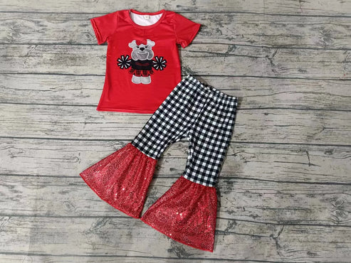 5.5 Baby Girls Team Red Cheerleader Tee Bell Pants Clothing Sets Preorder(moq 3)