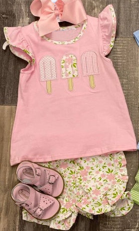 4.11 GSSO2508 Baby Girls Popsicle Top Floral Ruffle Short Set Preorder