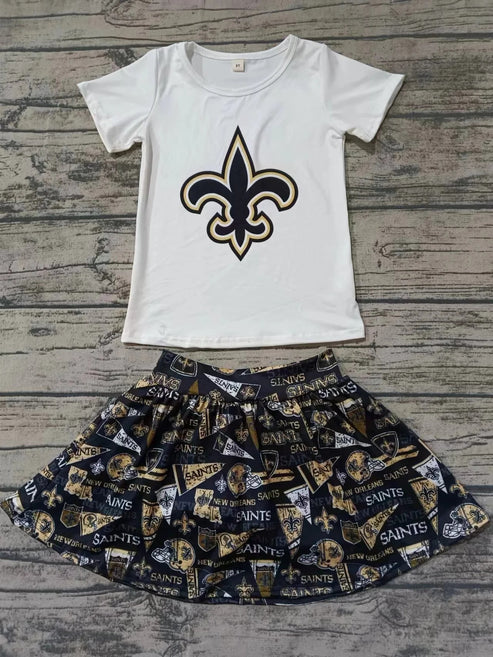5.7 Baby Girls Saints Cheer Team Top Skirt Clothes Sets preorder(MOQ 3)