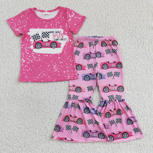4.14 RTS NO MOQ GSPO0318 girls race pink short-sleeved trousers suit Milk Silk