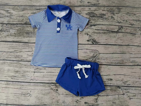 5.7 Baby Boys Blue Stripes UK Team Pullover Shirt Shorts Clothing Sets preorder(moq 3)