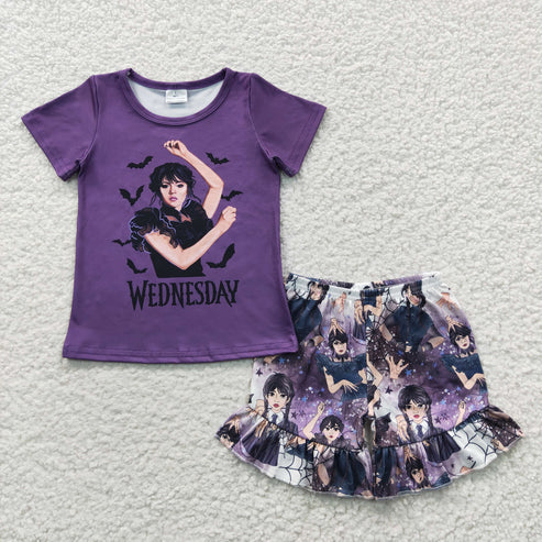 4.14 RTS NO MOQ GSSO0271 WEDNESDAY purple short-sleeve shorts set