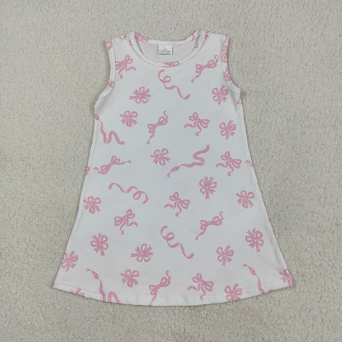 5.5  GSD2083 Baby Girls Pink Bows Sleeveless Knee Length Dress