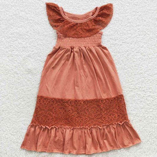 4.7  GSD0458 Lace Brick Red Smocked Sleeveless Dress