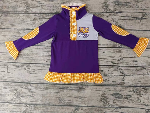 4.28 Preorder moq 3 Baby Girls Team Purple Tiger Pullover Shirt Tee Shirts
