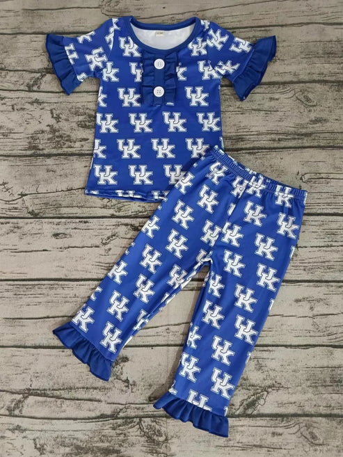 5.7 Baby Girls Blue Team UK Top Ruffle Pants Pajamas Clothes Sets order preorder (moq 3)