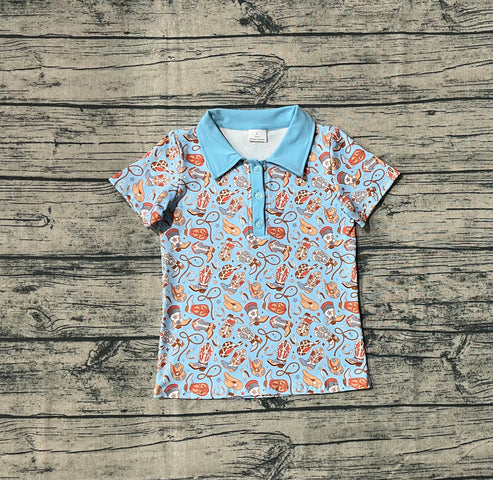 6.13  BT1256 Baby Boys Blue Short Sleeves Hats Boots Button Pullovers Shirts Top Preorder