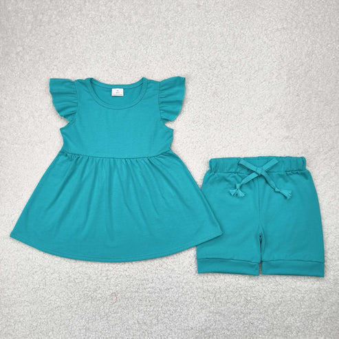 4.15 GSSO1731 Baby Girls Blue Cotton Tunic Top Shorts Clothes Set