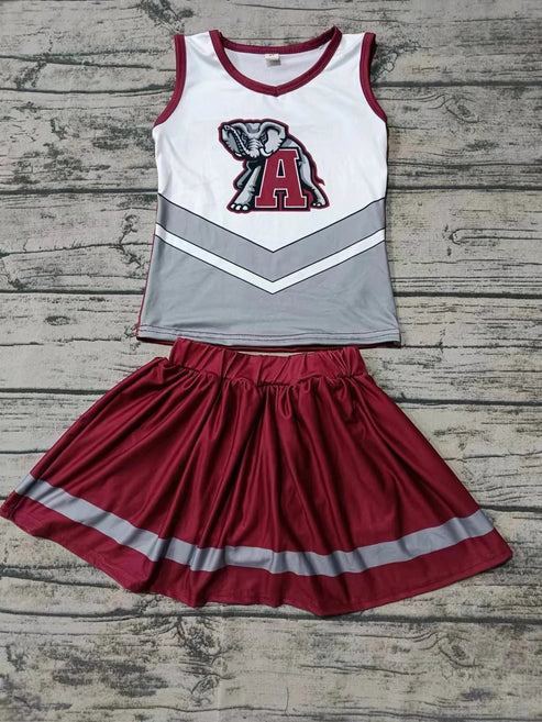 5.7 Baby Girls Elephant Cheer Team Top Skirt Clothes Sets preorder(MOQ 3)