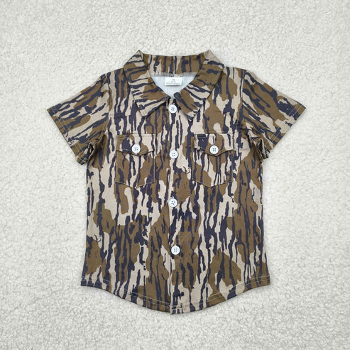 5.10  BT1201 Baby Boys Olive Bottomland Camo Short Sleeves Button Pockets Shirts Top