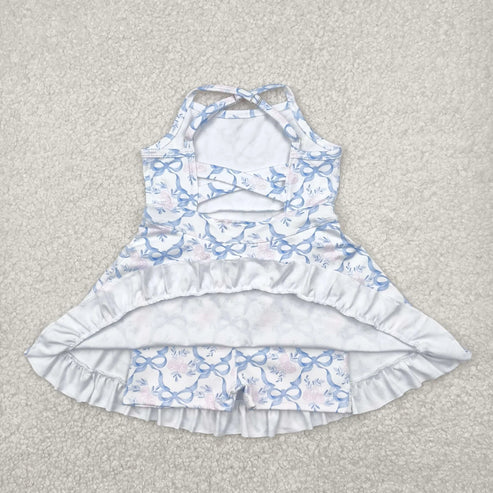 4.30 Sibling Baby Girls Strap Bows Floral Camo Print Yoga Activity Wear Ruffle Knee Length Dresses