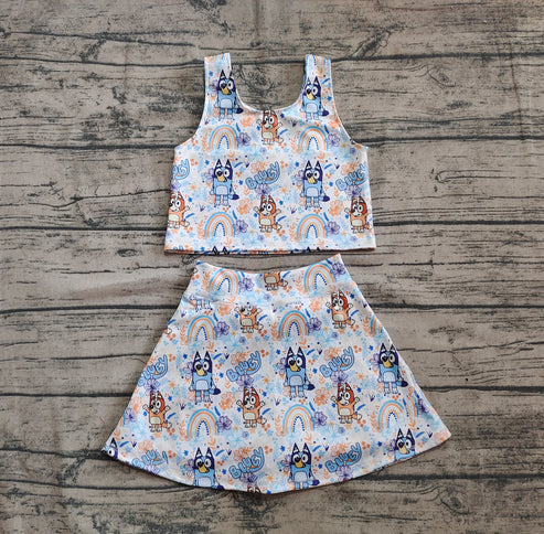 4.21  GSD2469 Baby Girls Sleeveless Cartoon Dogs Rainbows Top Skort Yoga Set Preorder