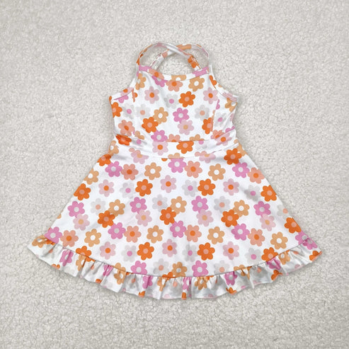 4.30 Sibling Baby Girls Strap Bows Floral Camo Print Yoga Activity Wear Ruffle Knee Length Dresses
