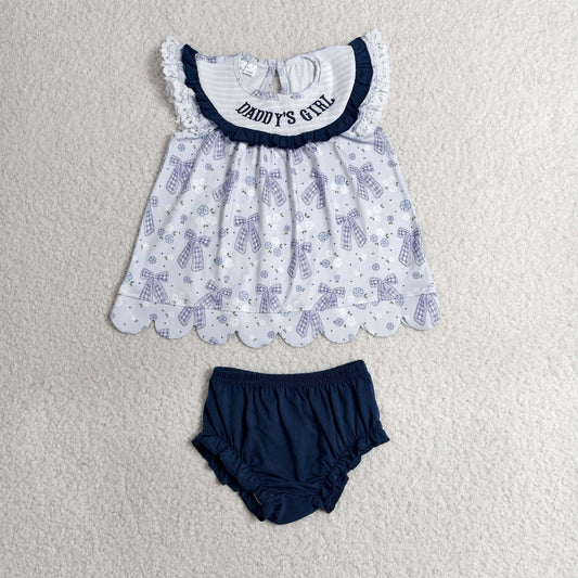 GBO0519 Kids Smocked Daddy's Girl Flowers Bows Tunic Bummies Clothes Sets