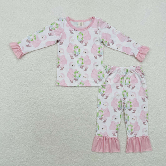 GLP1528 Bamboo Christmas Santa Claus Snowflake pink long sleeve pants pajama set