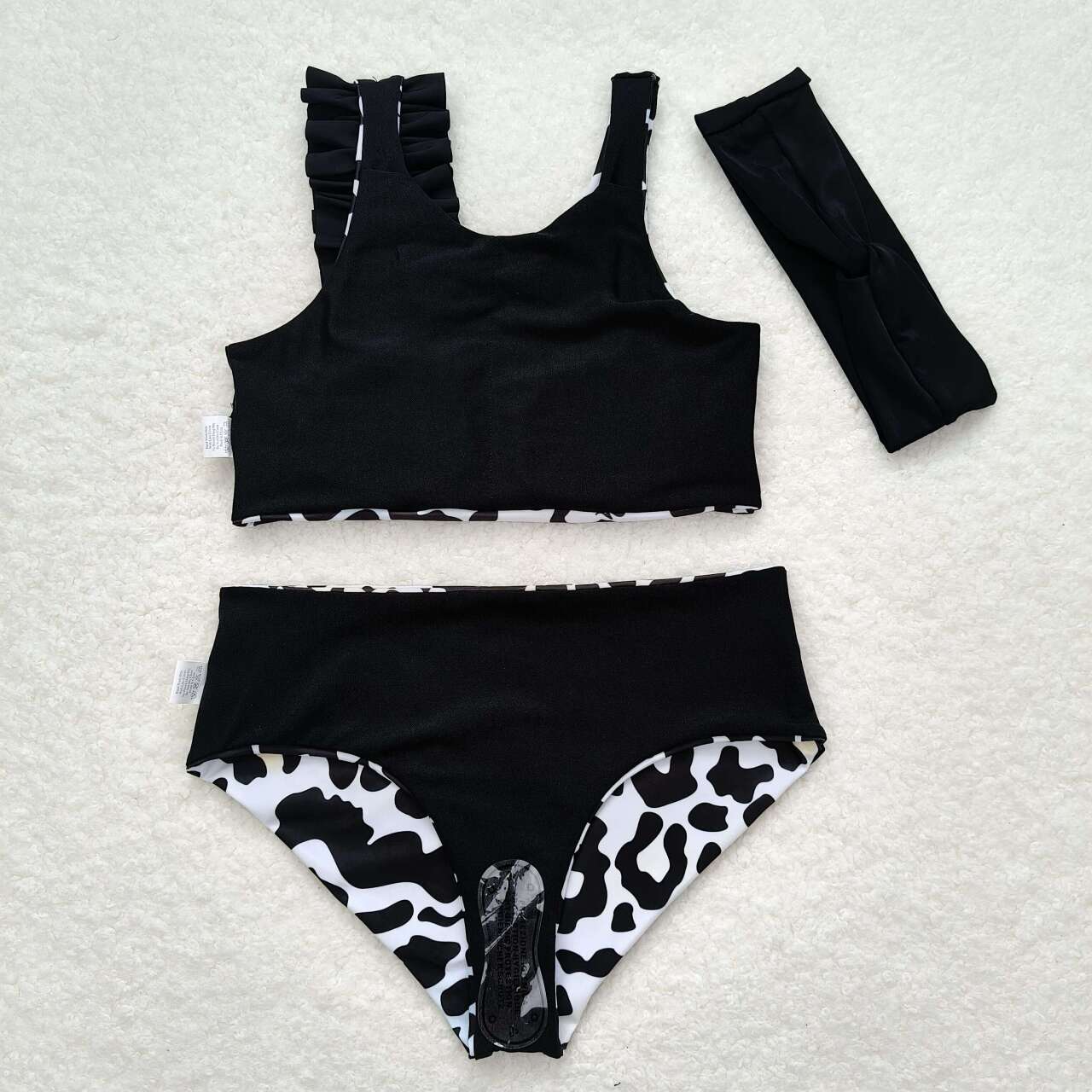 S0224 Cow-print black and white bathing suit