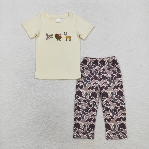 5.3 Sibling Baby Boys Embroidery Hunting Short Sleeve Shirt Pants Clothes Sets