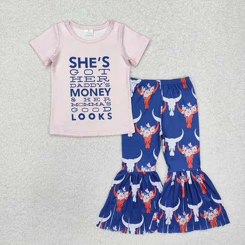 5.9 Sibling Baby Girls Western Shirts Top Bell Bottom Pants Outfits
