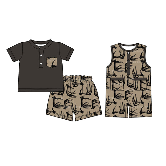 26.1.6 Custom MOQ:3 or 5 pcs each design milk silk Sibling baby boy clothes short sleeve shorts sets and romper