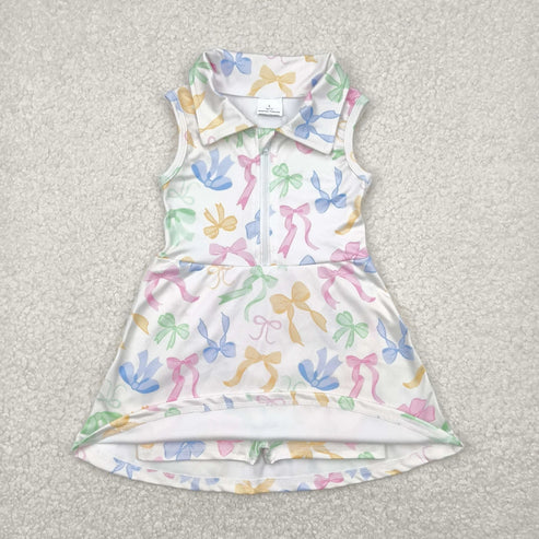 4.30 Sibling Baby Girls Colorful Bows Yoga Active Wear Skort Knee Length Dresses