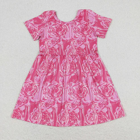 4.14 Sibling Baby Girls Sea Flowers Short Sleeve Knee Length Dresses