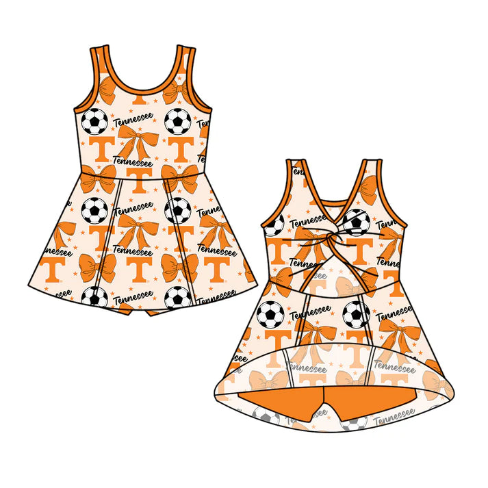 6.25 Custom Moq 3 each item Sibling Baby Girls Tennessee Team Romper Dress Clothes Sets