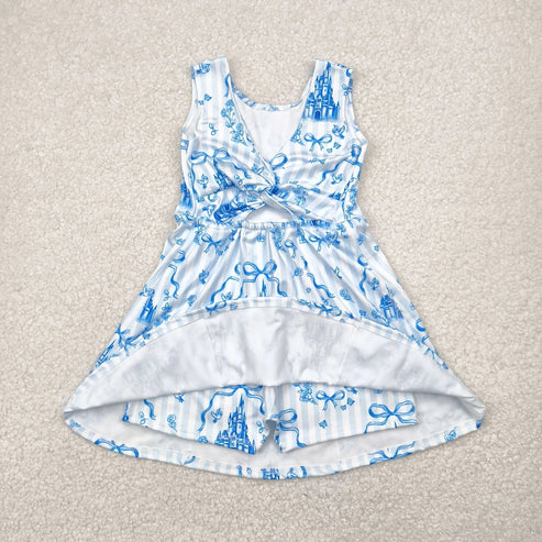 5.5  Sibling Baby Girls Blue Castles Athletic Active Wear Top Shorts Skirts Outfits Knee Length Dresses