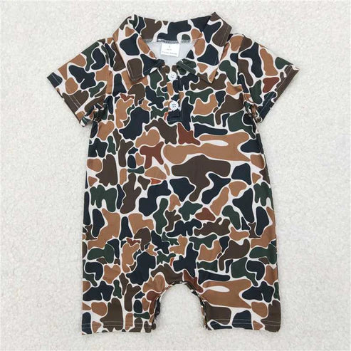 4.19 Sibling Baby Infant Boys Short Sleeves Camouflage Button Rompers