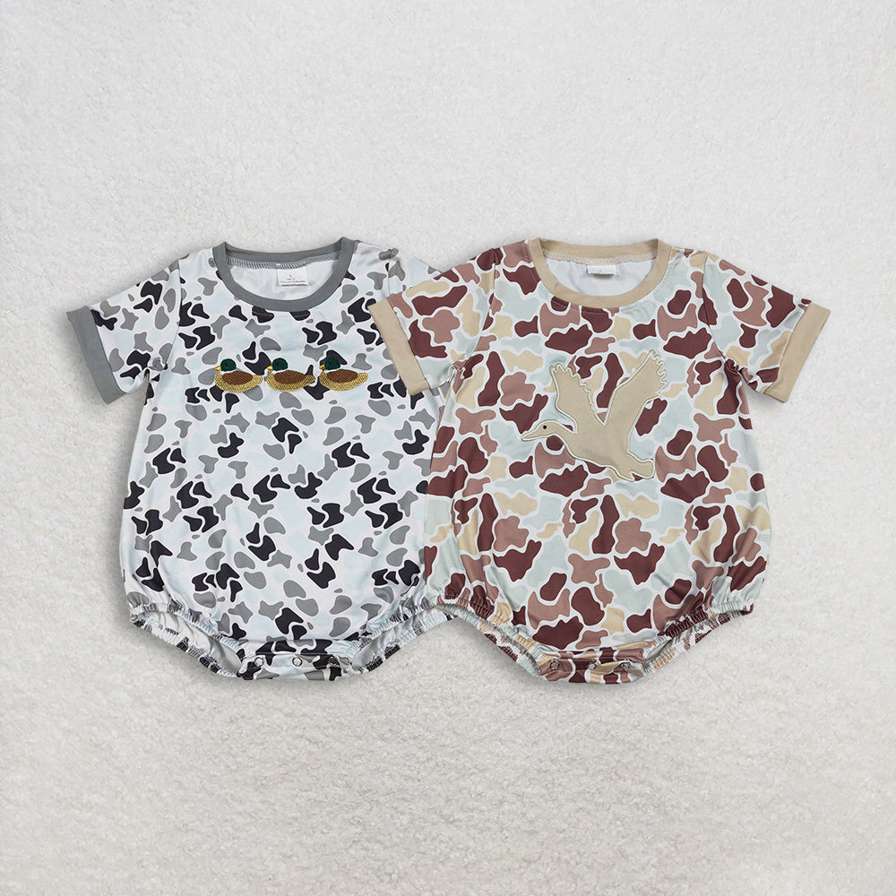Sibling Baby boy clothes camouflage duck puppy short sleeve Rompers