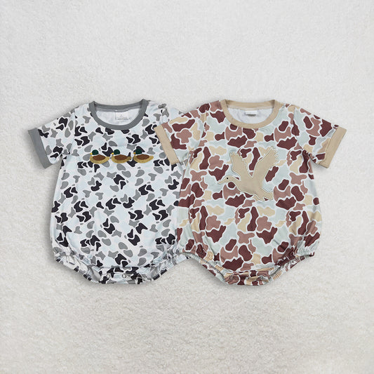 Sibling Baby boy clothes camouflage duck puppy short sleeve Rompers