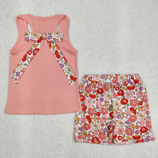 3.11 RTS girl summer matching clothes bow floral girl summer shorts set