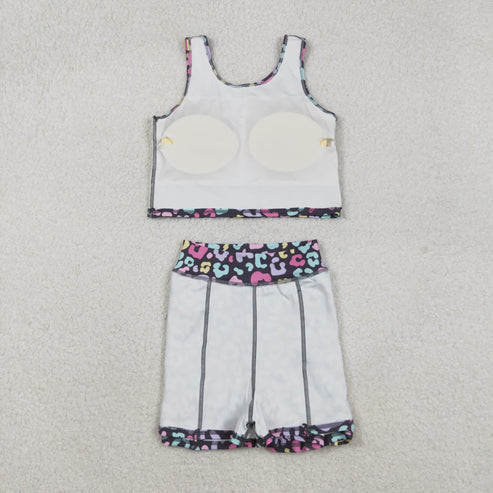 11.17 GSD2176 Baby Girls Purple Colorful Leopard Yoga Vest Skort Active Wear Set