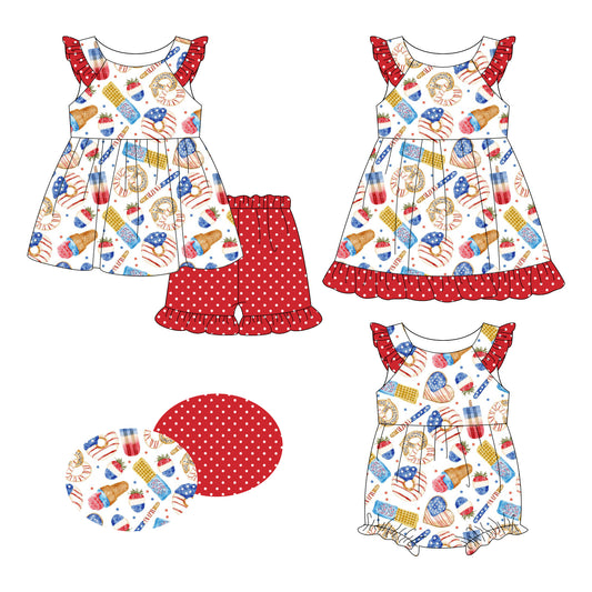 26.1.9 Custom MOQ:3 or 5 pcs each design milk silk Sibling baby girl clothes love short sleeve shorts sets and dress and romper