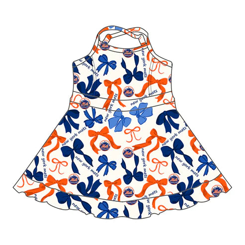 6.10 Custom Moq 3 each item Sibling Baby Girls Mets Team Dresses Clothes Sets
