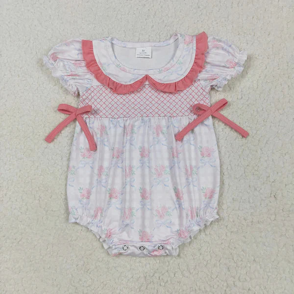 5.3  Sibling Embroidery Baby Infant Girls Flutter Sleeves Bows Ruffle Rompers