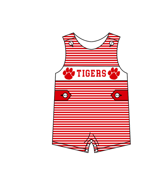 1.31 Custom Order Moq 3 Baby Boy Sleeveless Stripes Button Tigers Team Bubble Rompers