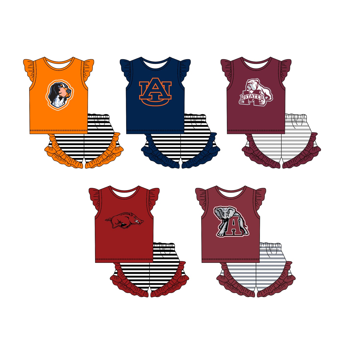 26.1.13 Custom MOQ:3 or 5 pcs each design milk silk Sibling baby girl clothes team short sleeve shorts sets 5