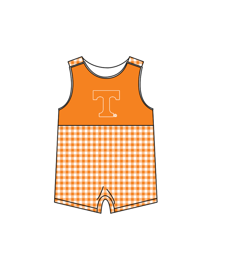 2.2 Custom Order Moq 3 Baby Boy Sleeveless Orange T Checked Team Rompers