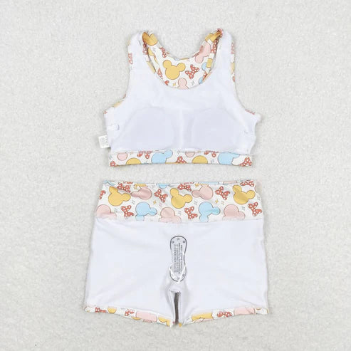 GT0515+ SS0212 Cartoon bow sleeveless top and shorts yoga suit for girls