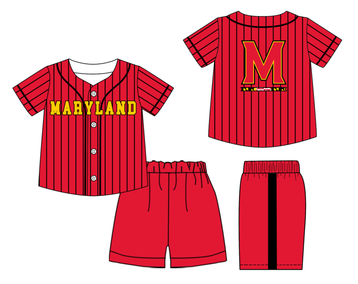 Custom Milk Silk Order MOQ:3 or 5 pcs Each Design Team State Kids Summer Red Short Sleeve Shorts Sets-26.1.21