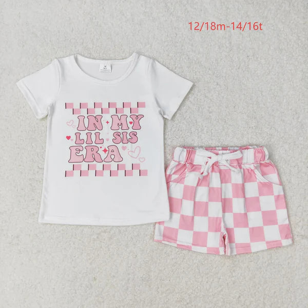 5.27 Sibling Baby Girls Little Big Sister Tee Shirts Ruffle Plaid Shorts Clothes Sets