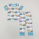 BSPO0300 Egg Bunny tractor turquoise short-sleeved pant suit