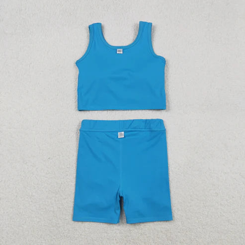 11.27 GSD2659 Baby Girls Sleeveless Hot Blue Vest Top Short Skirts Yoga Set