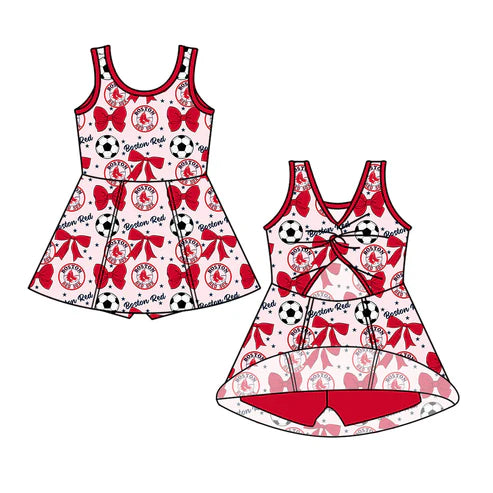 6.25 Custom Moq 3 each item Sibling Baby Girls Boston Red Team Romper Dress Clothes Sets