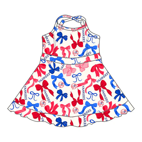 6.10 Custom Moq 3 each item Sibling Baby Girls Yankees Team Dresses Clothes Sets