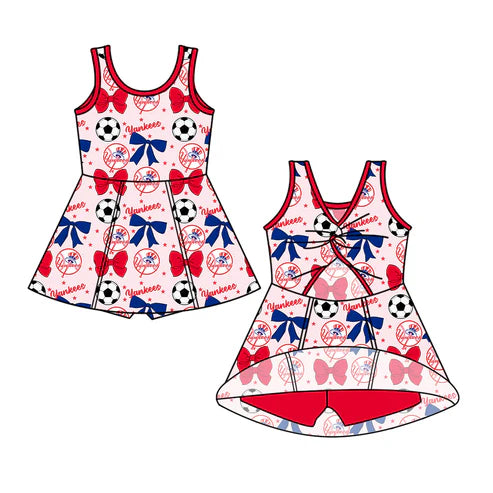 6.25 Custom Moq 3 each item Sibling Baby Girls Boston Red Team Romper Dress Clothes Sets