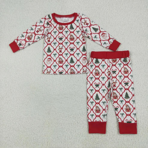 11.1 Sibling Baby Kids Trees Bows Checked Christmas Pajamas Sets Zipper Footie Rompers Blankets