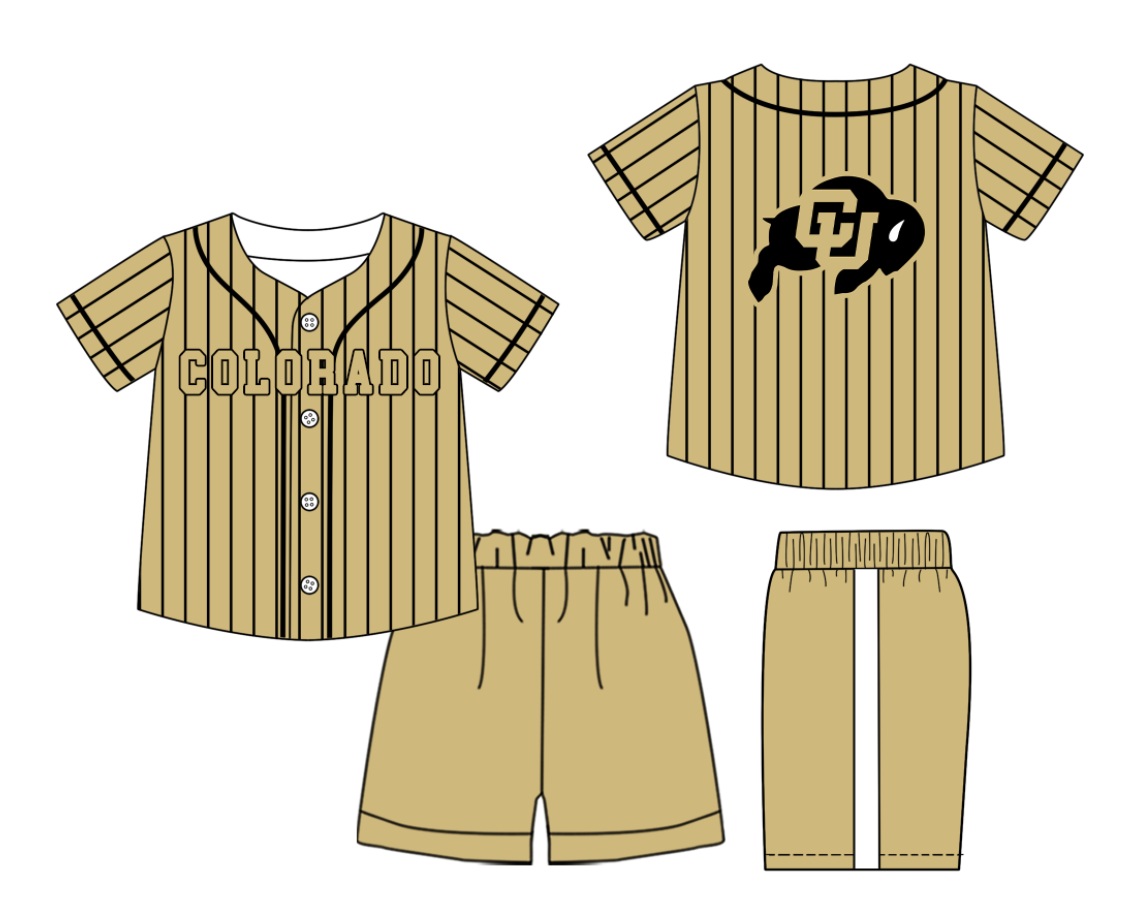 Custom Milk Silk Order MOQ:3 or 5 pcs Each Design Team State Kids Summer Khaki Short Sleeve Shorts Sets-26.1.21