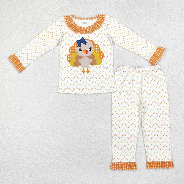 GLP1603 Baby Girls Thanksgiving Turkey Dots Tee Top Pants Pajamas Clothes Set